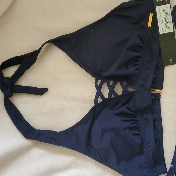 NWT Nicole Miller navy blue swim suit with high waisted bottoms size 8 - Picture 2 of 10